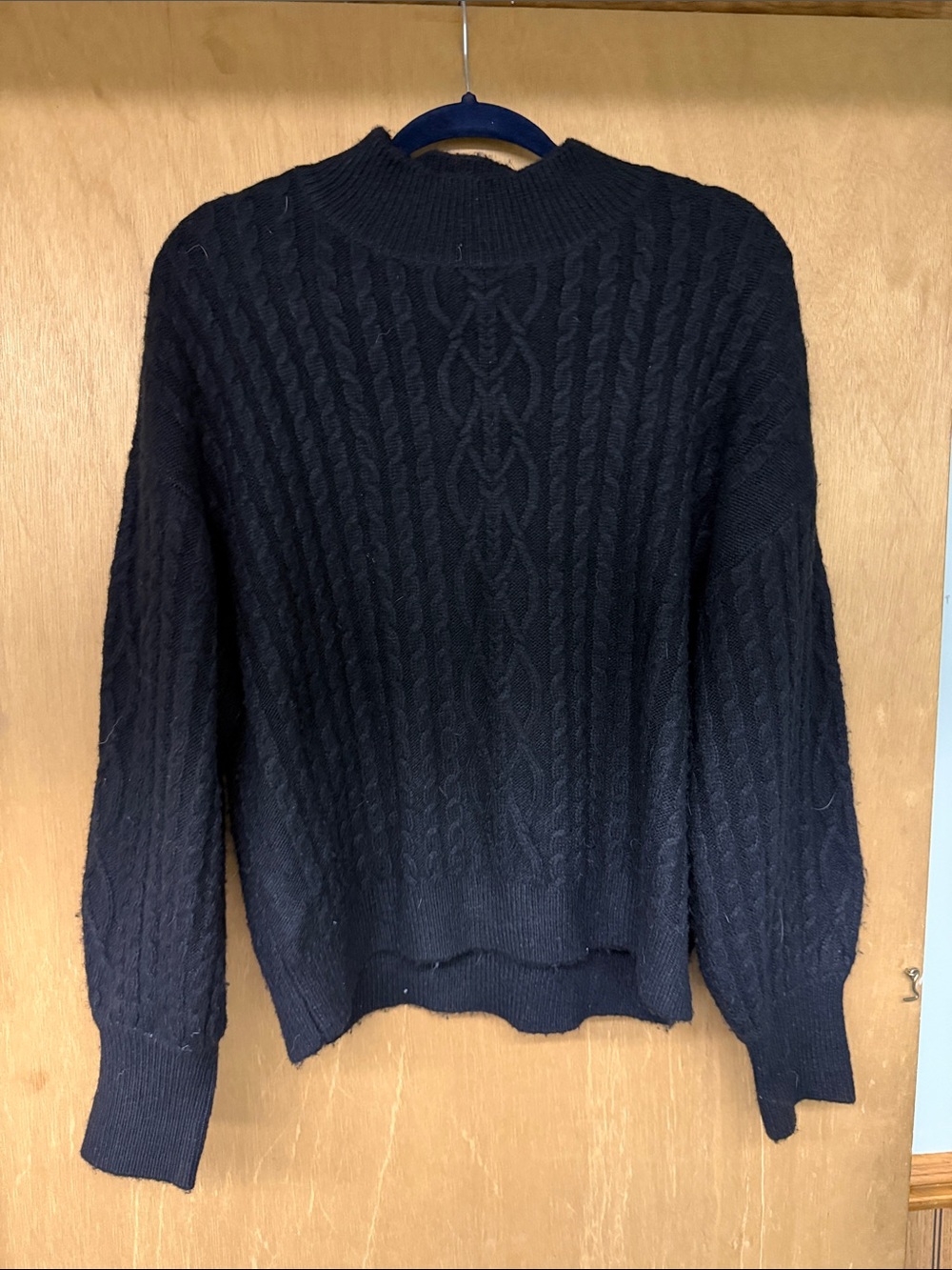 Vince Camuto Black Cable-Knit Crewneck Sweater